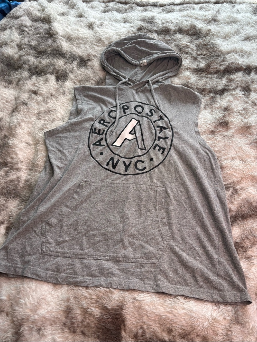 Aeropostale Light Gray Sleeveless Hoodie with Logo Emblem